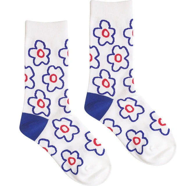 Cute cartoon flower cotton socks for girls in various colours