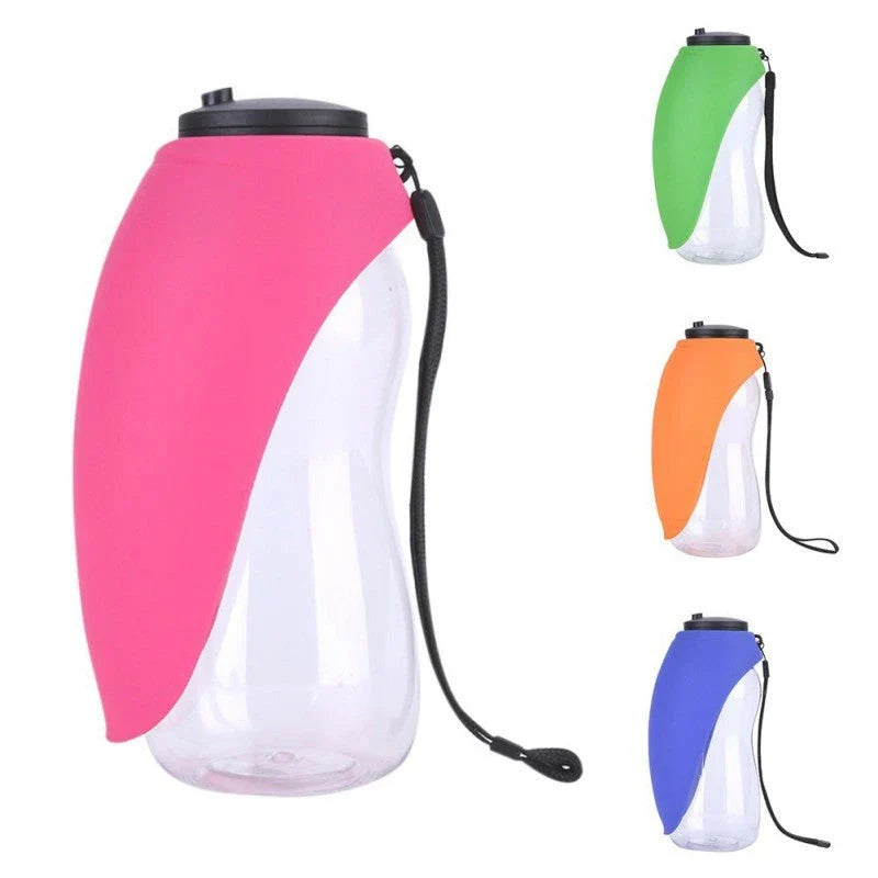 Portable dog water bottle and bowl set in various vibrant colors for small to large pets