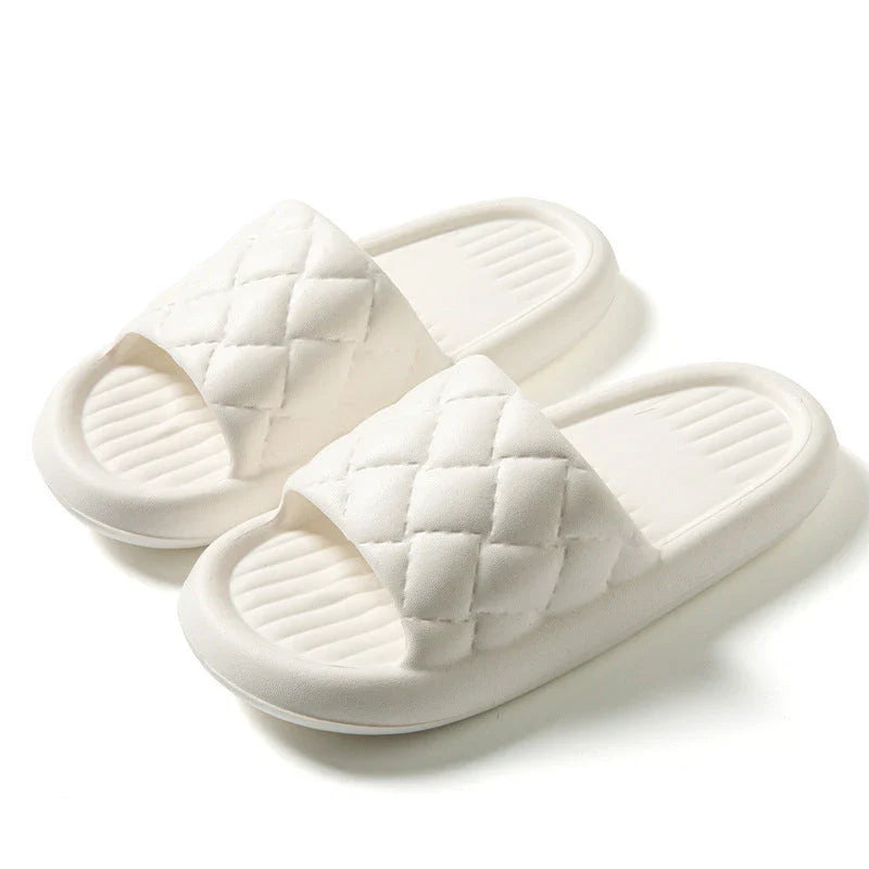 Comfortable and lightweight home slippers with a unique rhombus pattern, waterproof and odor-resistant EVA material, and a non-slip sole for safe indoor wear.