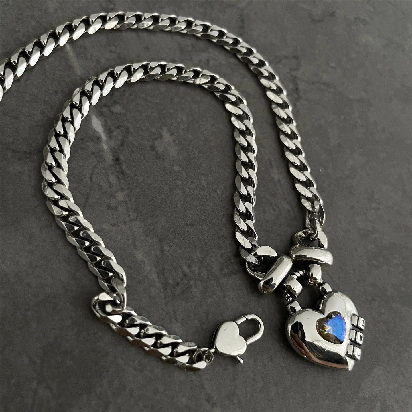 Heart Sweater Necklace in Thai silver with geometric heart design