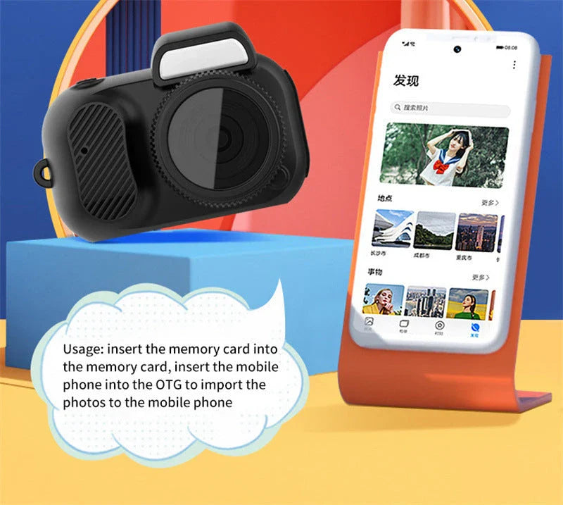 Compact 1080p HD mini camera with touchscreen display for capturing photos and videos on the go