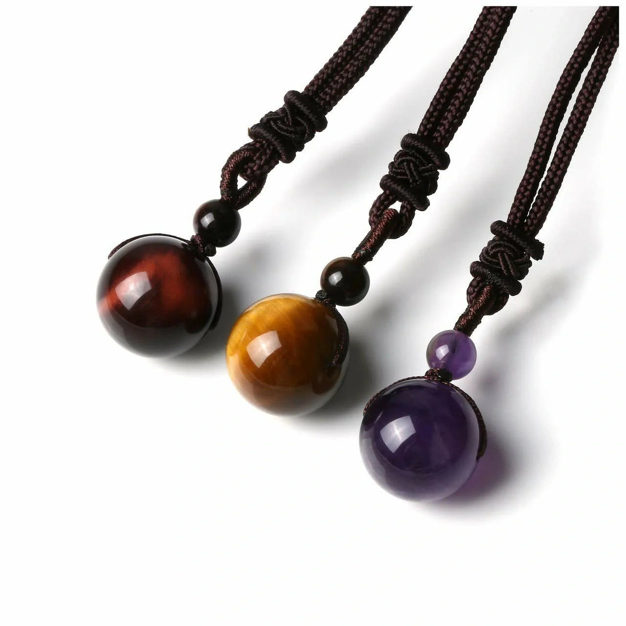 Stylish 16mm Natural Obsidian and Amethyst Pendant Necklace for Women and Men