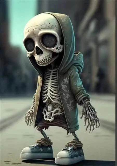 Chic resin skeleton figurine with a sleek, modern design, perfect for decorating your home or office for Halloween and year-round.