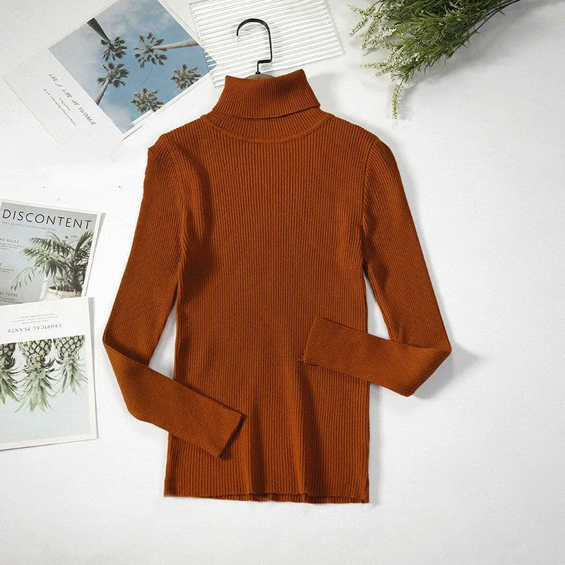 Solid Colour Pit Strip Knit Pullover Turtleneck Sweater in various colours