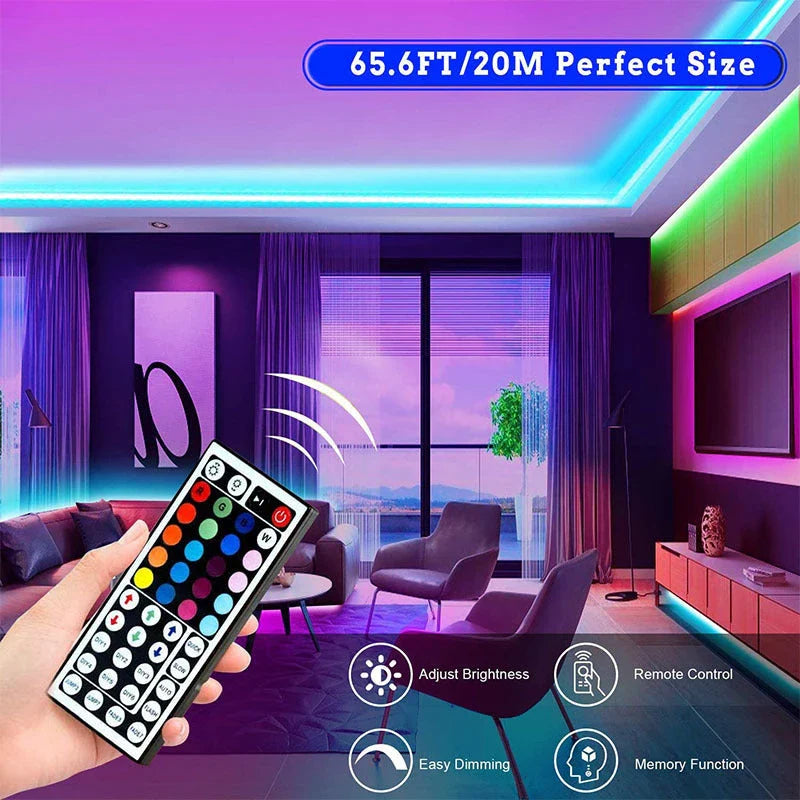 Vibrant and customizable LED strip lights that can be used to enhance home decor, lighting, and ambiance