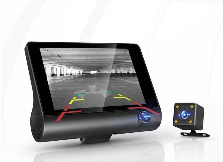 High-definition driving recorder with dual cameras, HDR and WDR support, and wide-angle lenses for comprehensive coverage