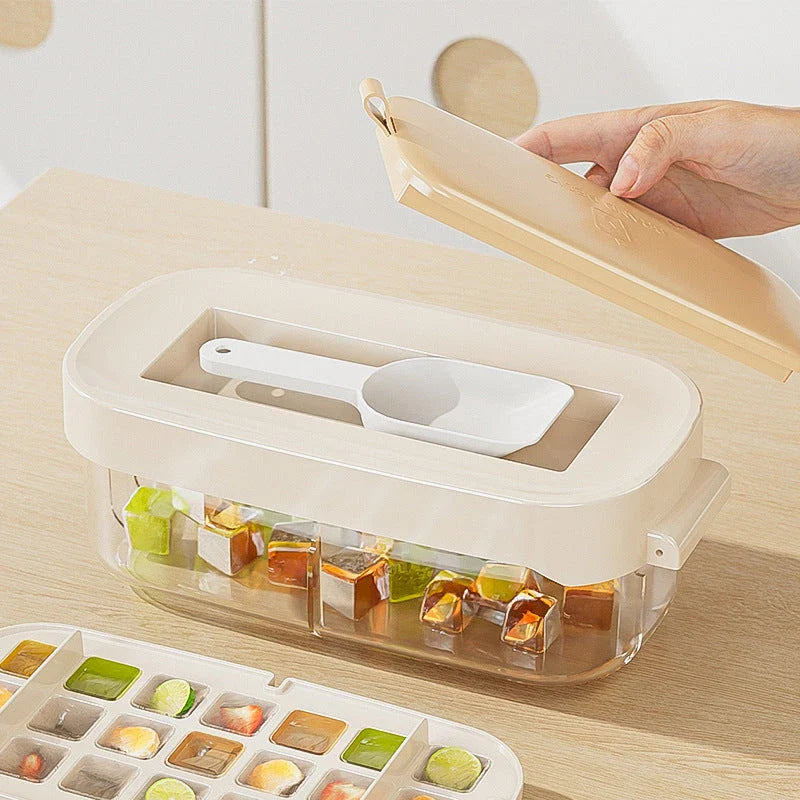 Versatile ice cube tray with high capacity, easy release, and dedicated storage compartment for included ice shovel
