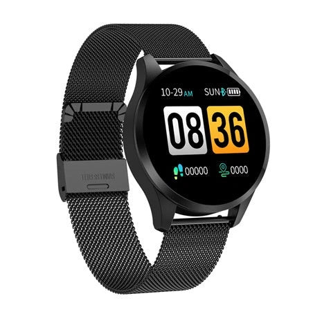 Stylish circular smartwatch with premium materials and advanced health and fitness tracking features