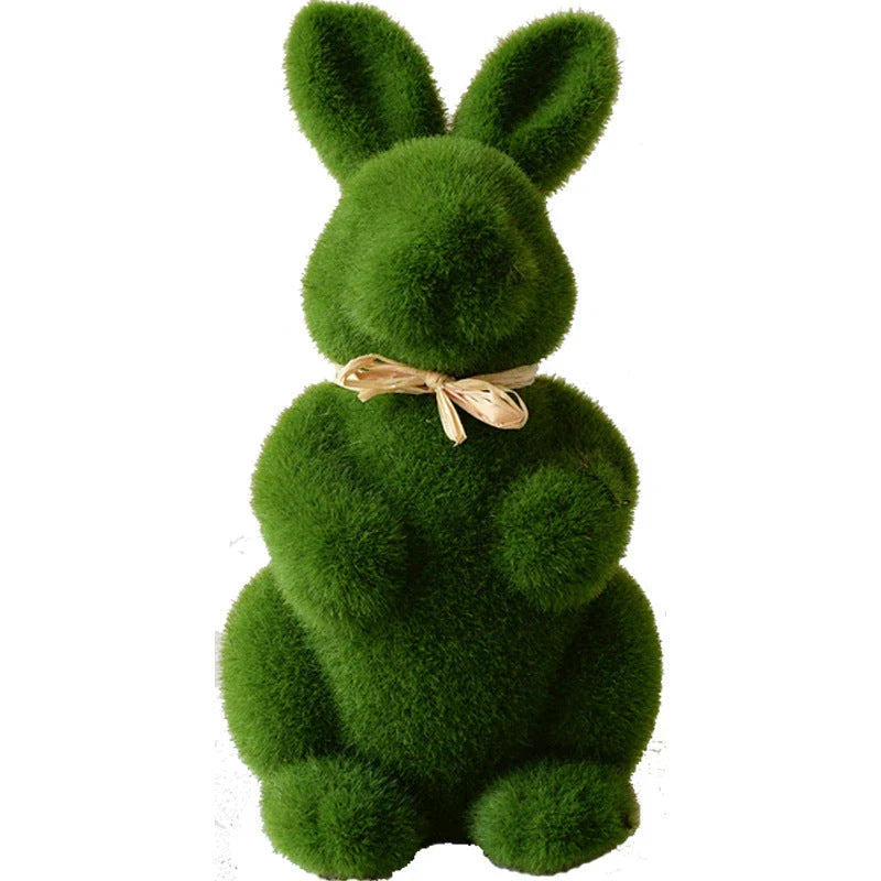 Moss-covered Easter bunny decoration made of foam and artificial grass turf, perfect for desktop or shelf display