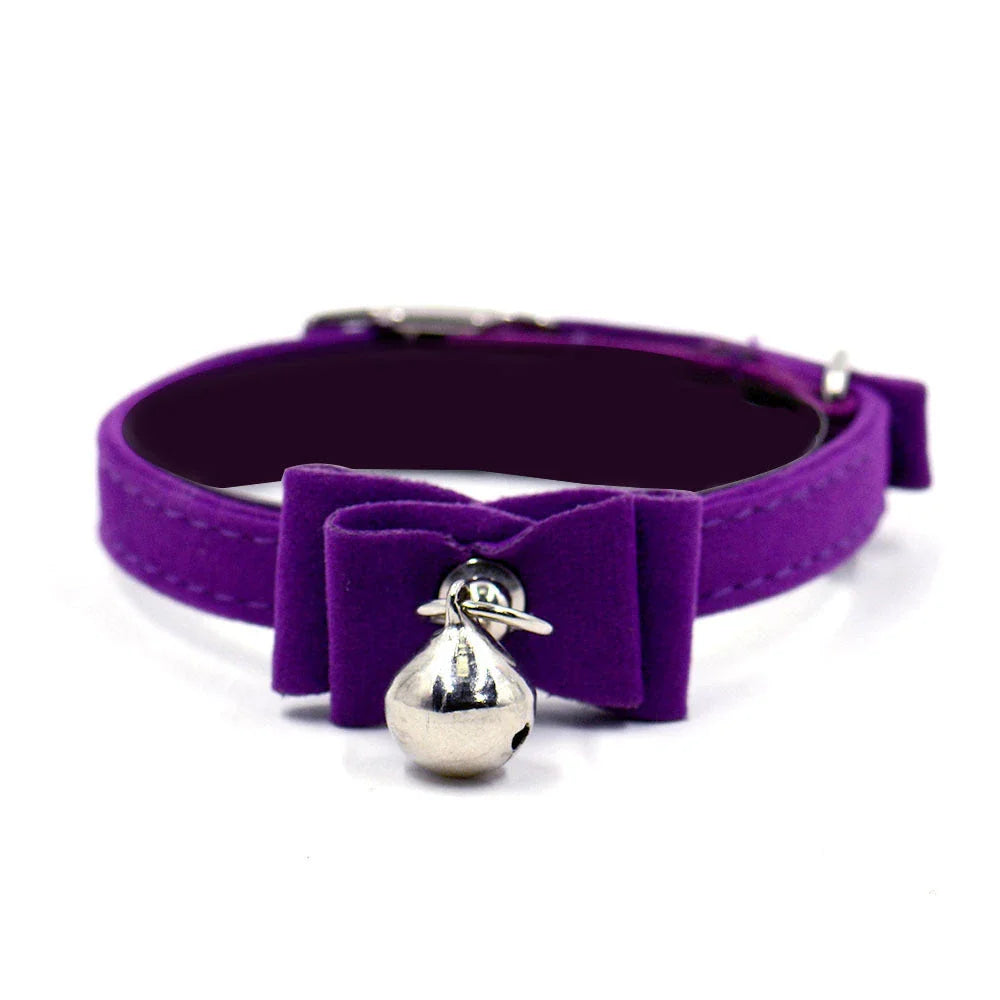 Stylish pet collar with bow tie and bell for small dogs, available in various colours