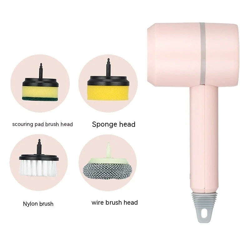 Powerful automatic cordless cleaning brush with interchangeable brush heads for cleaning kitchen, bathroom, and other surfaces