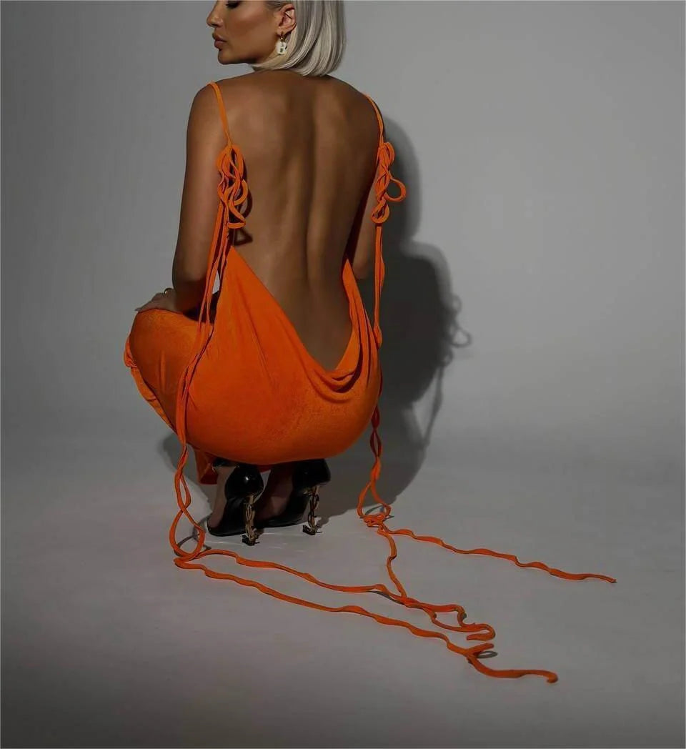 Elegant Backless Lace-up Long Dress in various colours for summer events