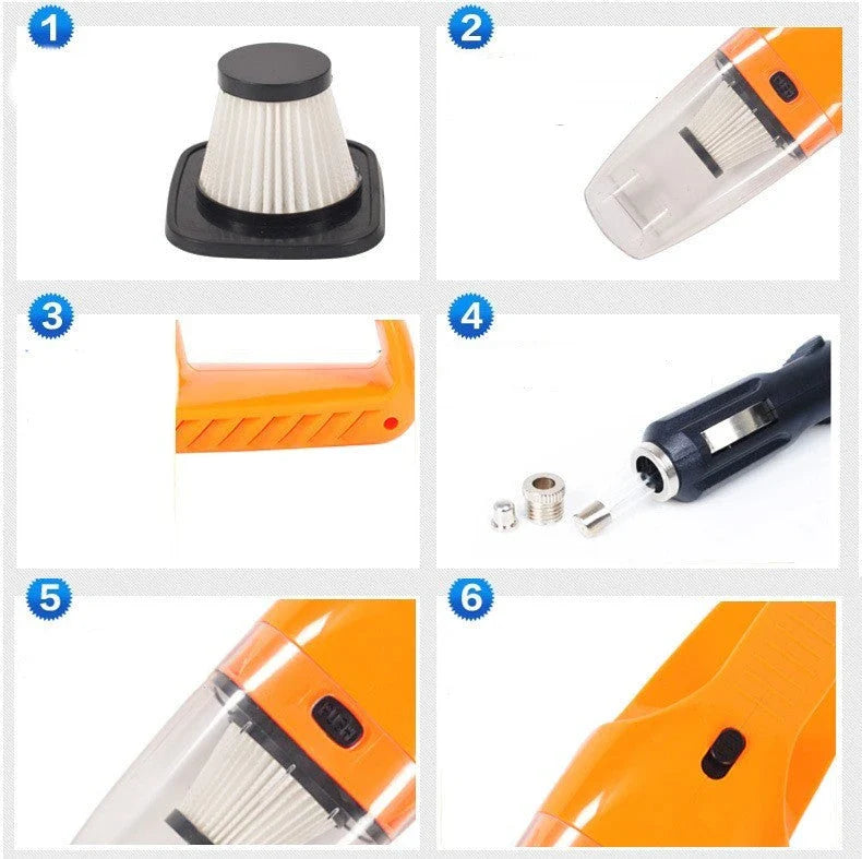 Powerful car vacuum cleaner with 120W motor and compact design for effortless interior cleaning