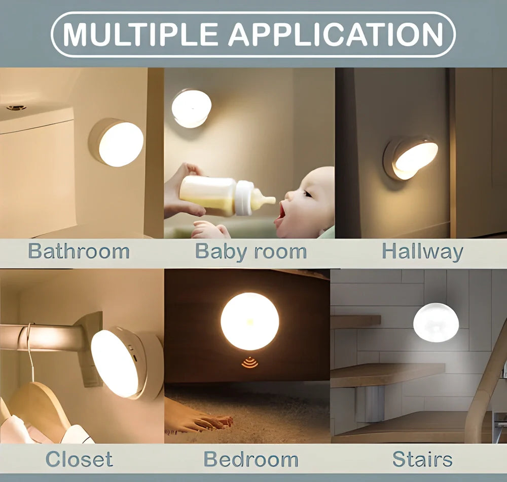 A 360-degree rotating motion-activated LED light with a magnetic base, suitable for installation on any metal surface.