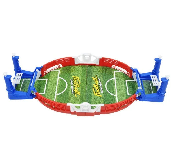Portable tabletop mini soccer board game with blue plastic construction, perfect for indoor sports and family fun