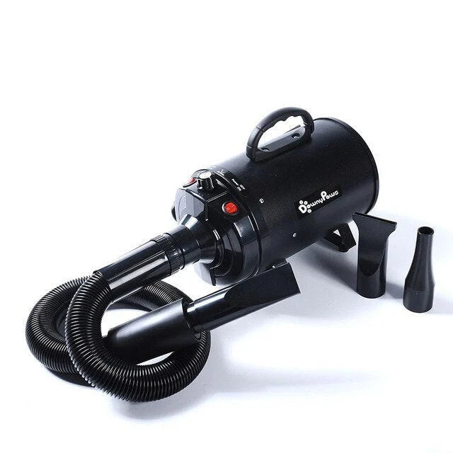 A high-powered, quiet pet hair dryer in various colors, designed for fast and efficient drying of dogs and cats.