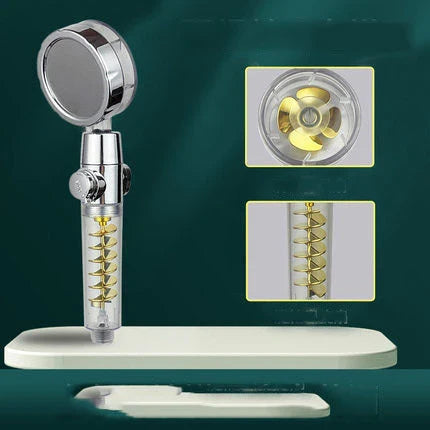 Powerful shower head with advanced hydrating features, including bubble, rain, and one-click water stop functions, in sleek and modern design