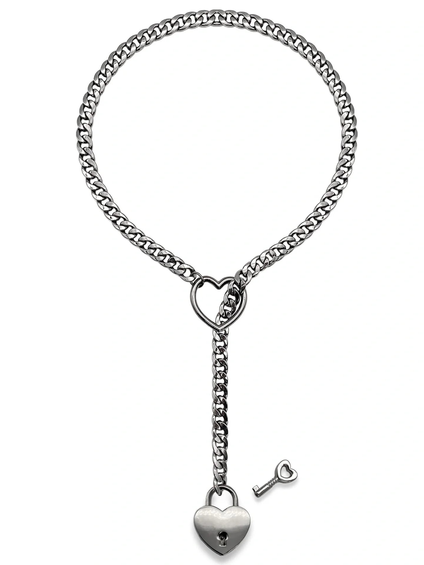 Adjustable Heart Slip Chain Necklace with Key Lock Charm in Black, Silver, and Gold Colours