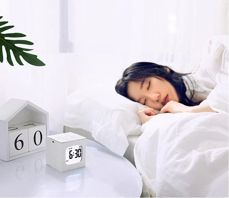 Multifunctional Rubik's Cube Alarm Clock with voice control, LED lighting, and Pomodoro timer