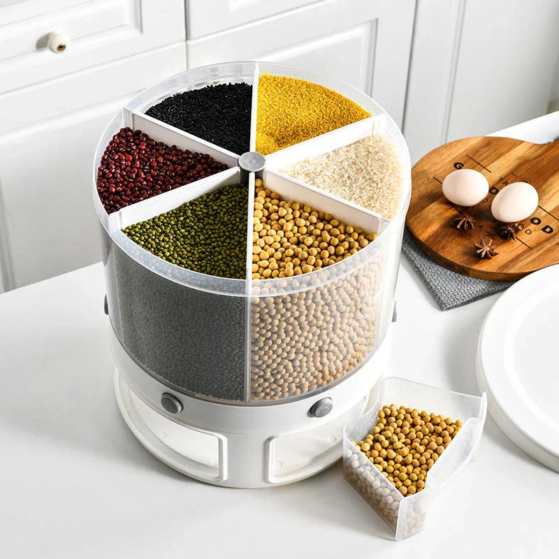 Versatile Food Storage Tank with Rotating Divider - keep grains, rice, and other pantry items fresh and neatly organised in your kitchen