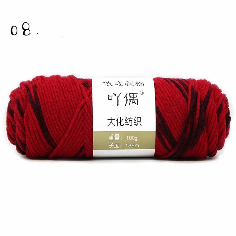 Luxurious gradient milk cotton yarn balls in a variety of vibrant colours, perfect for knitting, weaving, and other textile crafts.