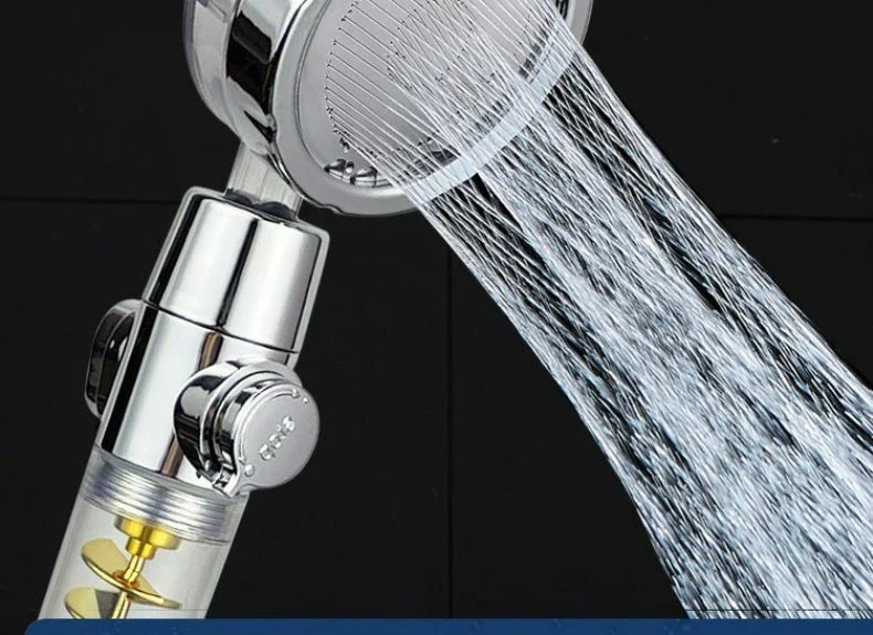 Powerful shower head with advanced hydrating features, including bubble, rain, and one-click water stop functions, in sleek and modern design