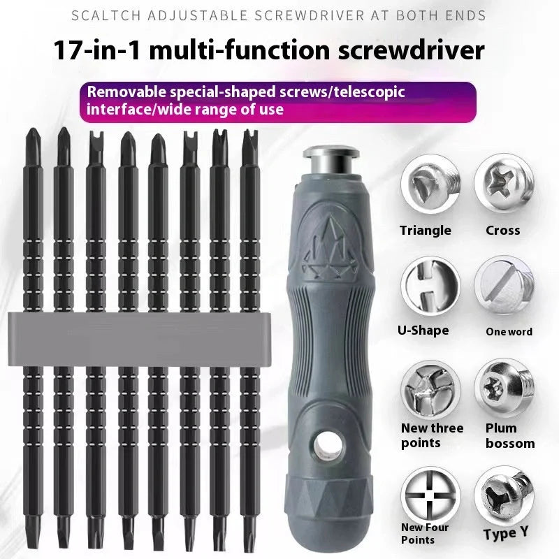 Premium 17-in-1 Magnetic Screwdriver Set, featuring chrome vanadium steel construction and a range of precision heads for diverse applications.
