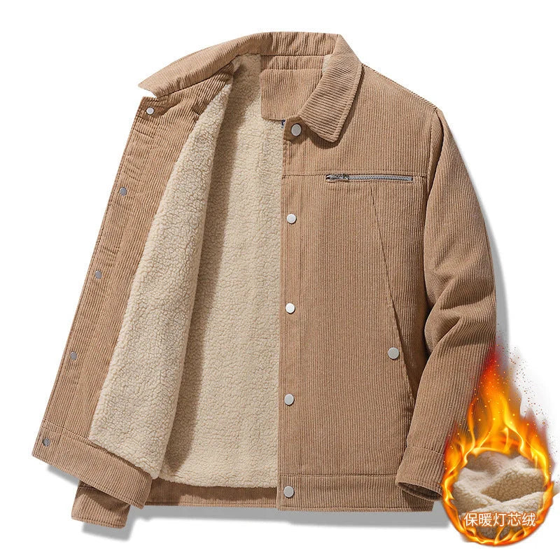 Retro corduroy winter jacket in various colors and sizes, featuring a classic lapel design and warm, cosy fabric.