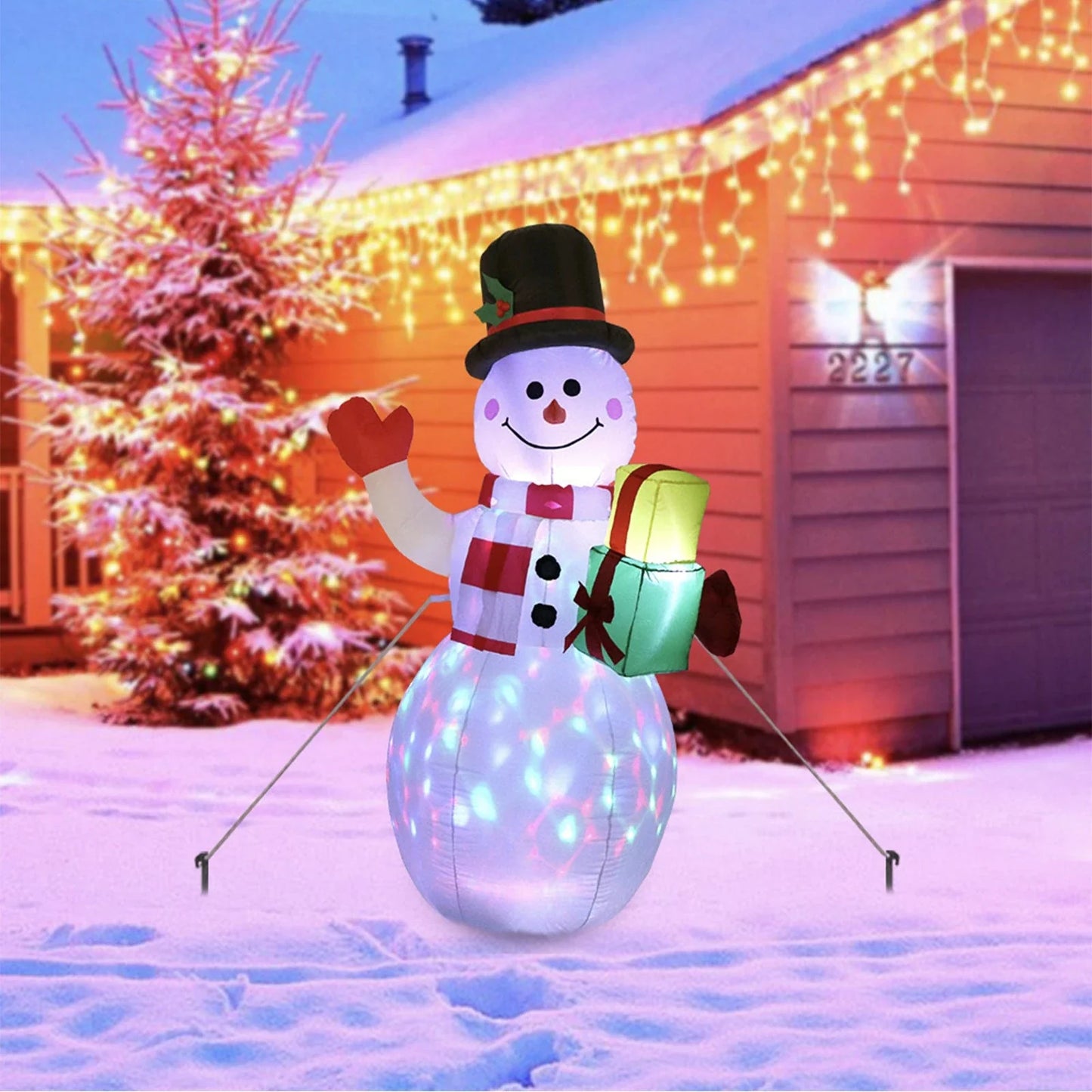 Festive LED Christmas Decor Set with Glowing Santa, Christmas Tree, and Snowman Inflatables