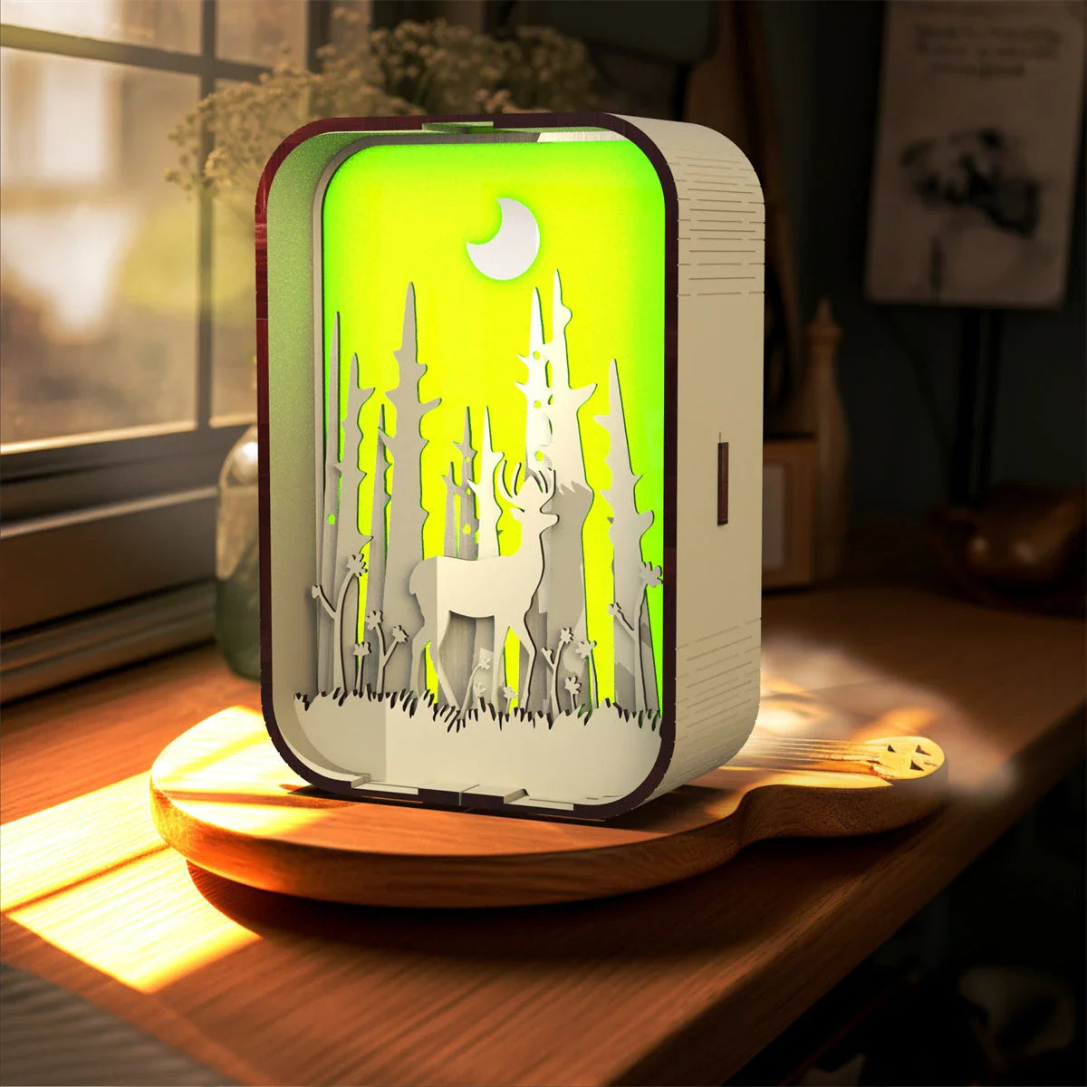 Minimalist wooden LED night light with touch-sensitive controls for adjustable brightness and cozy ambiance