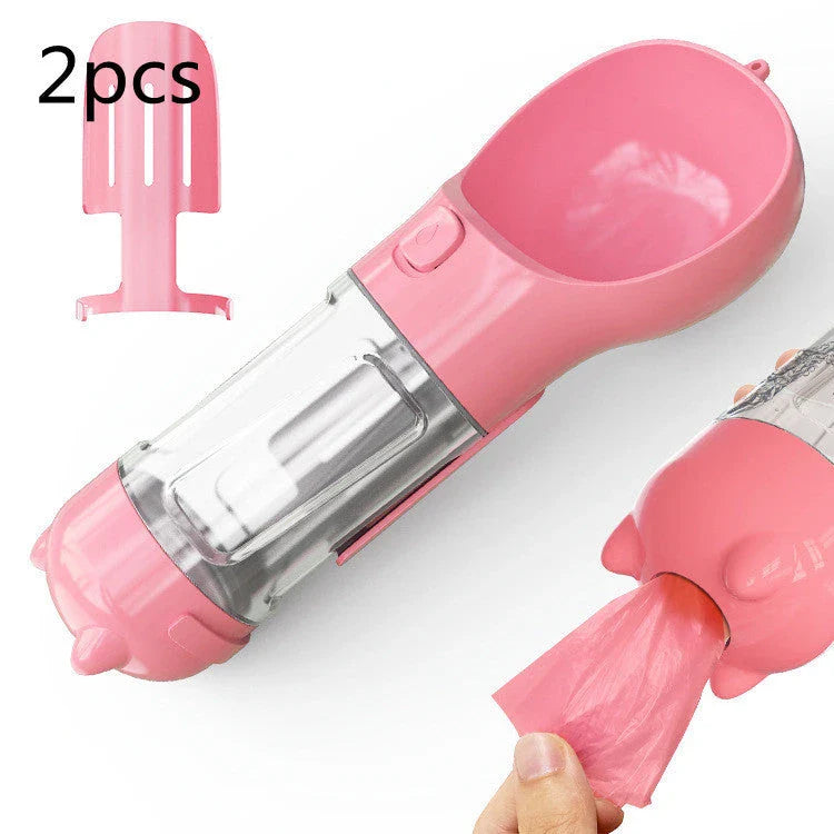 Versatile 3-in-1 Pet Water Bottle with Feeding Bowl and Waste Bag Storage
