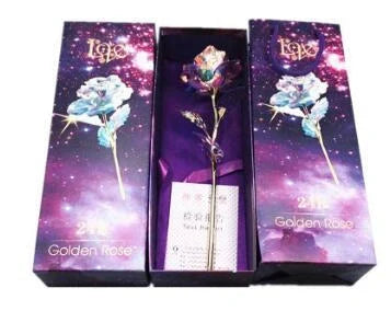 A luxurious 24K gold-plated rose flower bouquet set with a gift box and tote bag