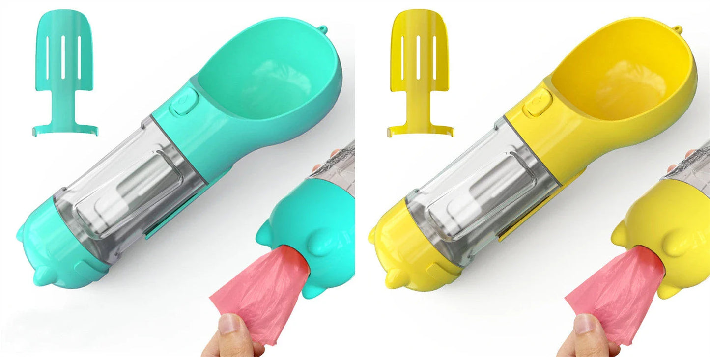 Versatile 3-in-1 Pet Water Bottle with Feeding Bowl and Waste Bag Storage