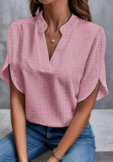 Women's summer short-sleeved chiffon shirt with V-neck design in various colours