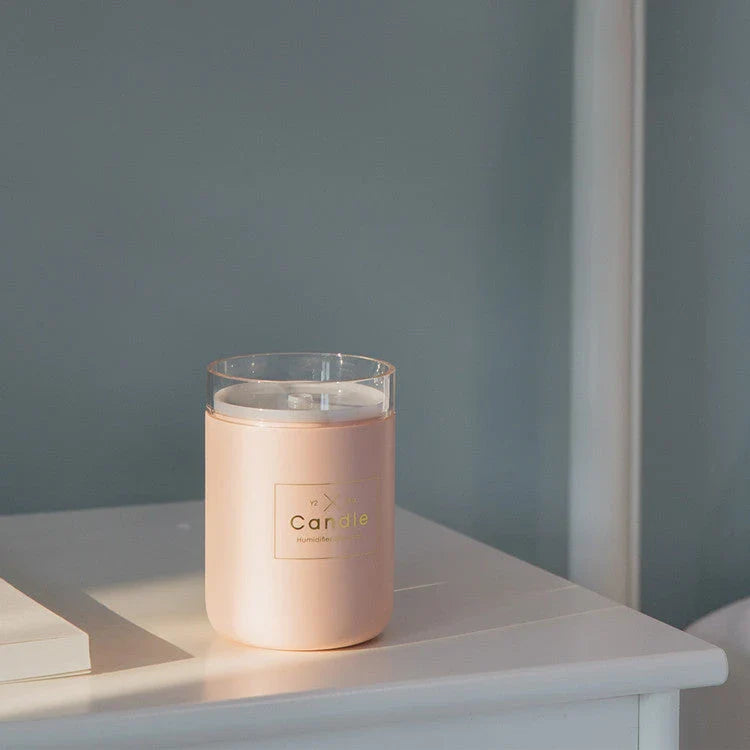 Compact USB-powered air humidifier with adjustable mood lighting, ideal for desks or bedside tables