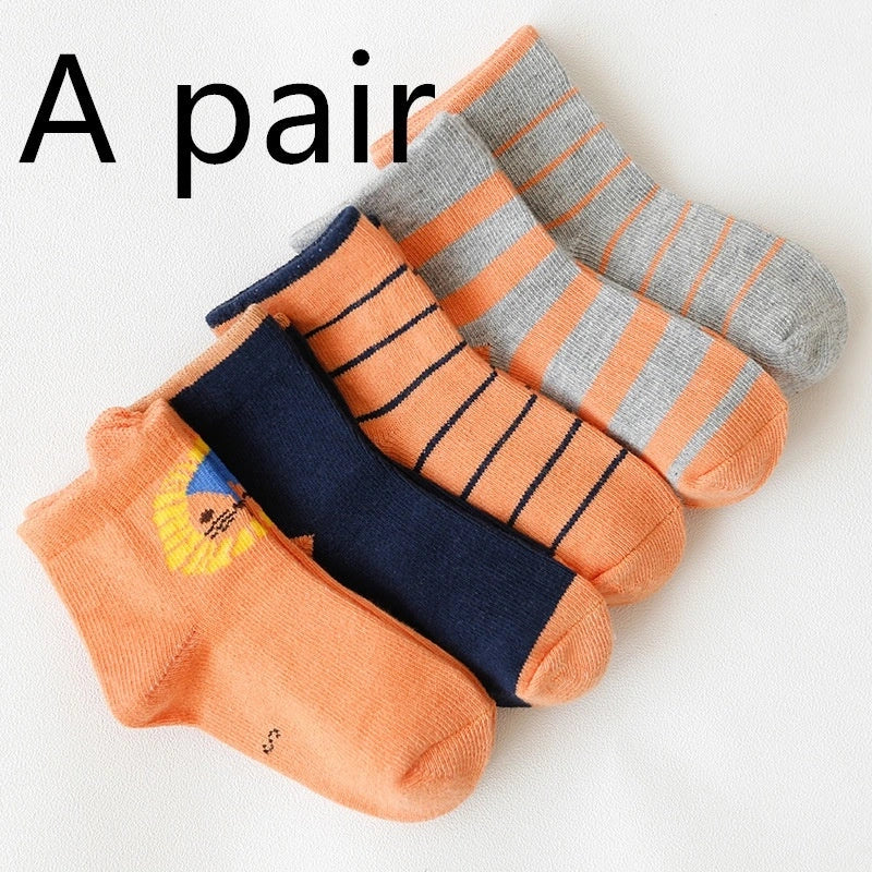 Kids' cartoon jacquard cotton socks in various fun designs for comfort and style