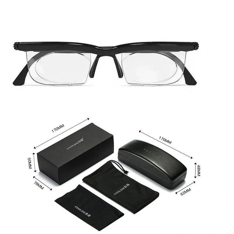 Adjustable Focus Sight Glasses with dial-controlled magnification for clear vision