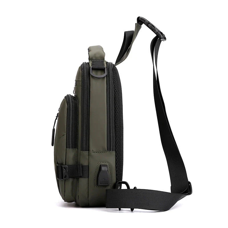 Versatile crossbody bag with multiple pockets and compartments, made of durable nylon for the modern, on-the-go gentleman