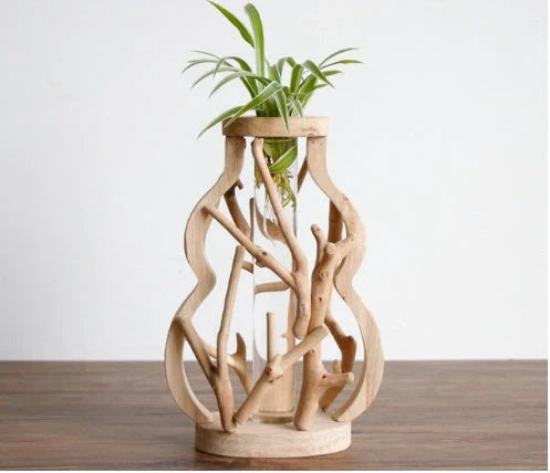 Elegant handcrafted wooden vase with intricate detailing, designed to elevate home decor