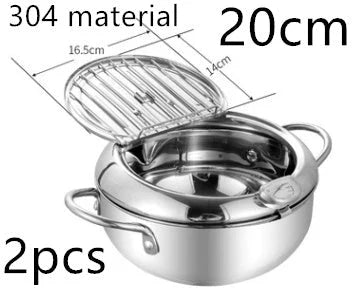 Premium stainless steel folding fryer with thermometer, perfect for frying french fries and other crispy dishes