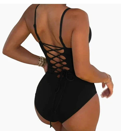 Stylish backless one-piece swimsuit in various vibrant colors for curvy women