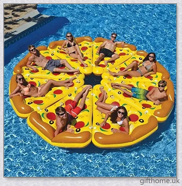 Giant inflatable pizza slice pool float with cup holders for summer pool parties and water activities