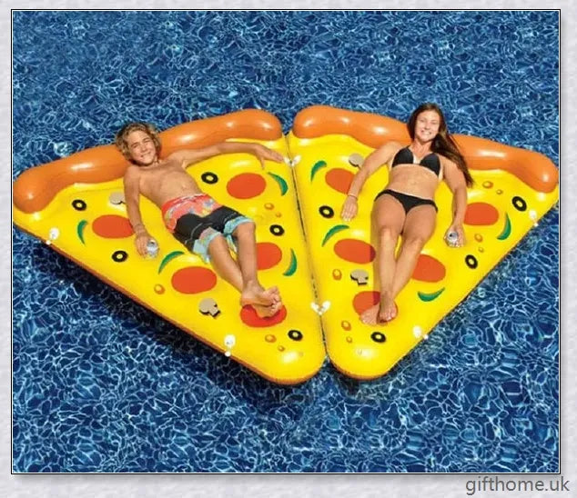 Giant inflatable pizza slice pool float with cup holders for summer pool parties and water activities