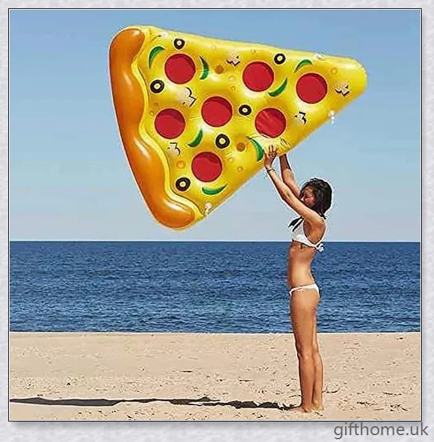 Giant inflatable pizza slice pool float with cup holders for summer pool parties and water activities