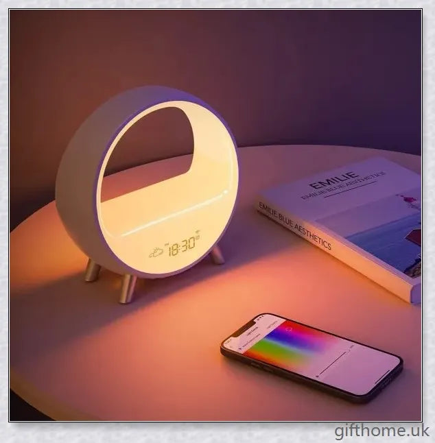 Smart alarm clock with Bluetooth speaker, night light, and wake-up light for customised sleep and ambience