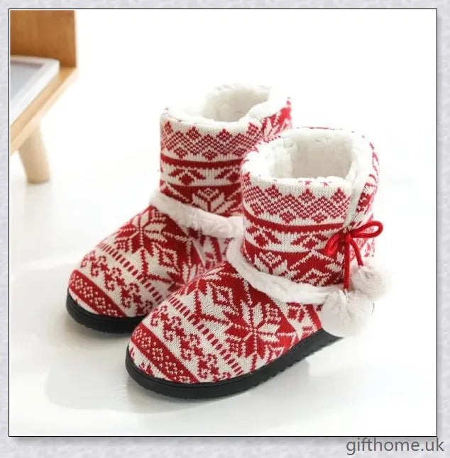 Autumn and Winter Home Shoes - Premium Indoor Warm Cotton Boots with Vintage-Inspired Cashmere Ball Accents