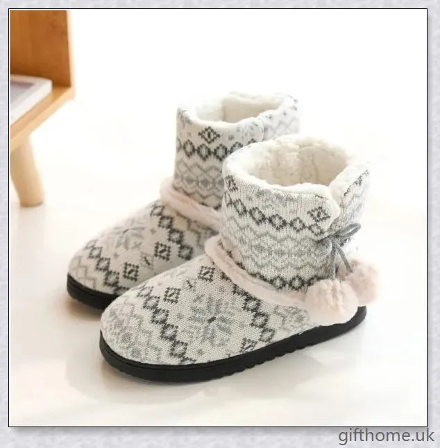 Autumn and Winter Home Shoes - Premium Indoor Warm Cotton Boots with Vintage-Inspired Cashmere Ball Accents