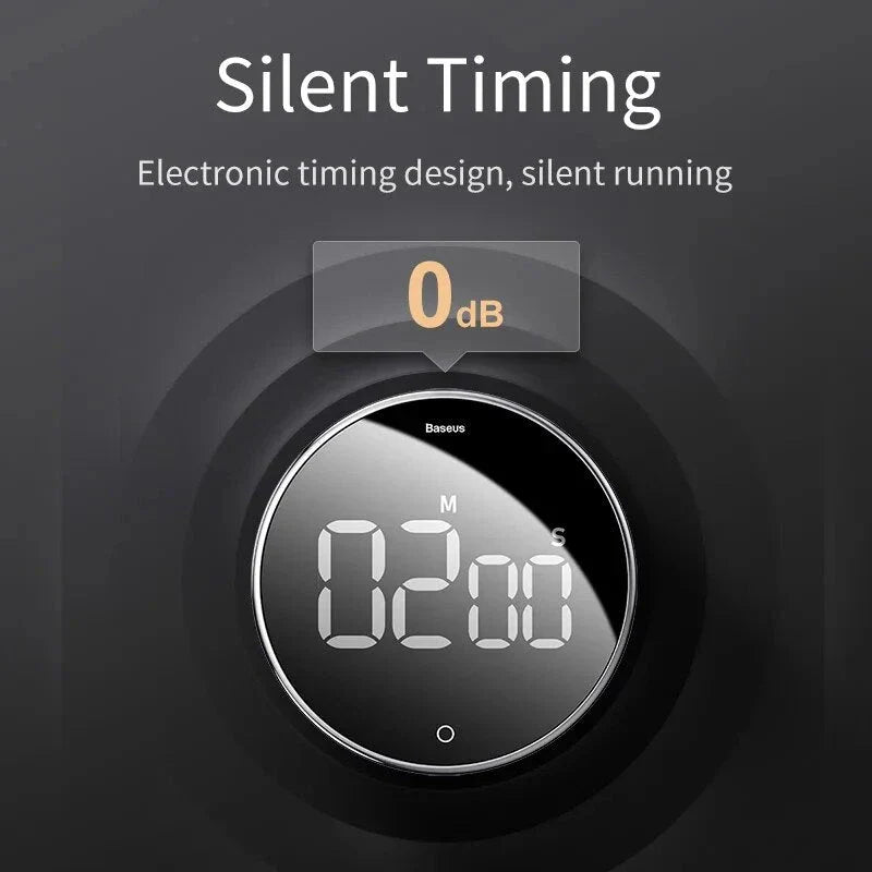 A multi-function magnetic kitchen timer with a digital countdown and LED display, perfect for cooking, exercising, and time management.