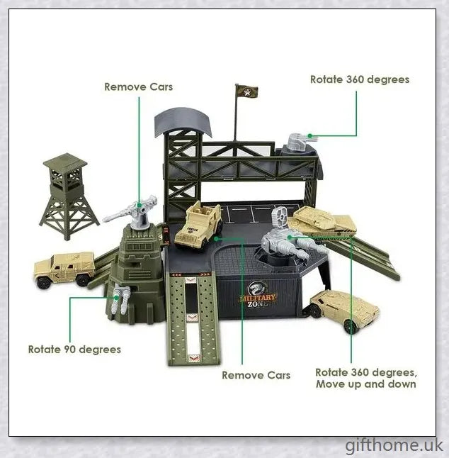 34-piece military base playset with battle map, vehicles, tanks, and other army-themed accessories for engaging strategic play