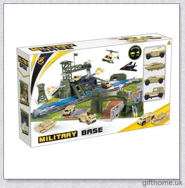 34-piece military base playset with battle map, vehicles, tanks, and other army-themed accessories for engaging strategic play